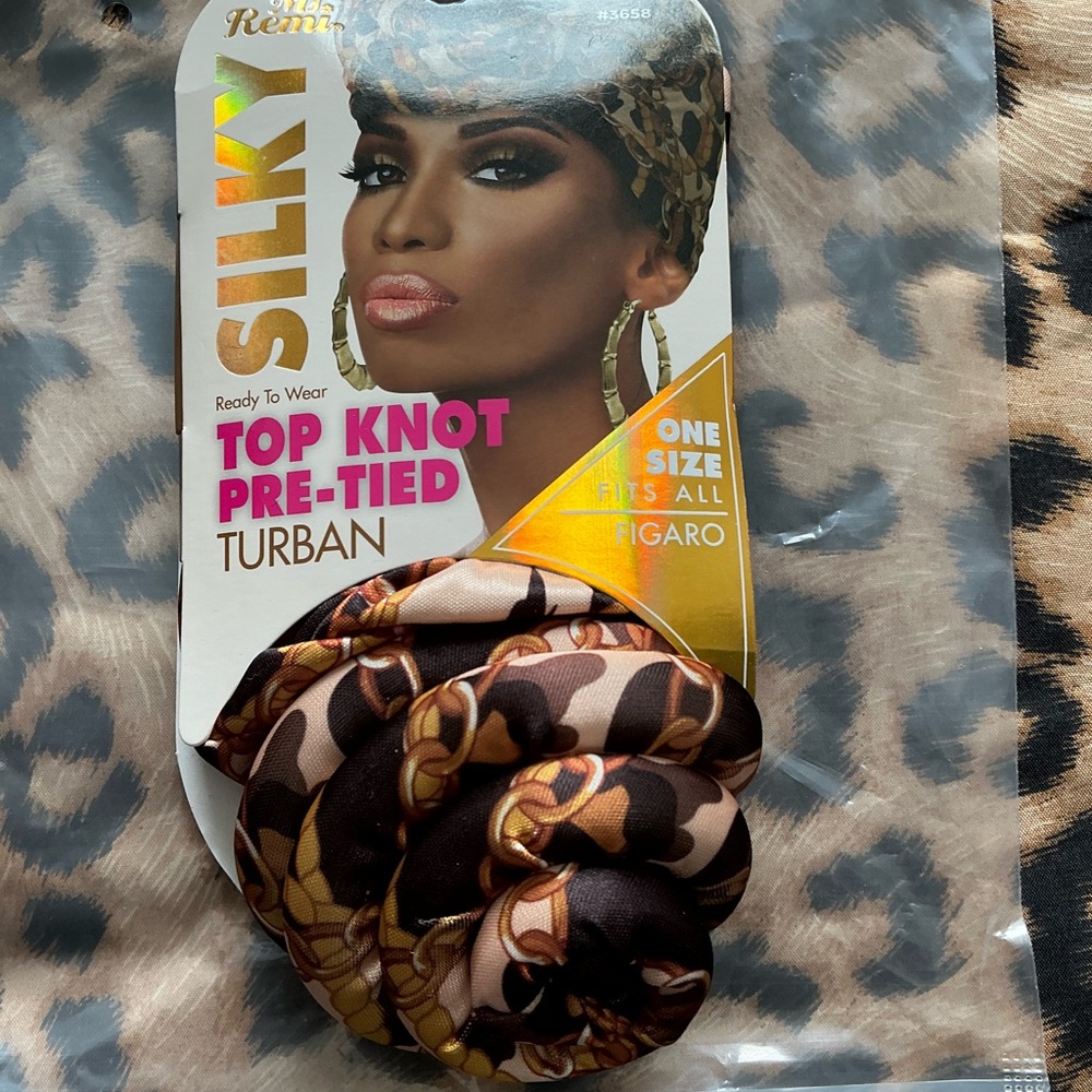 Top Knot Pre-Tied Turban - Brown and Gold